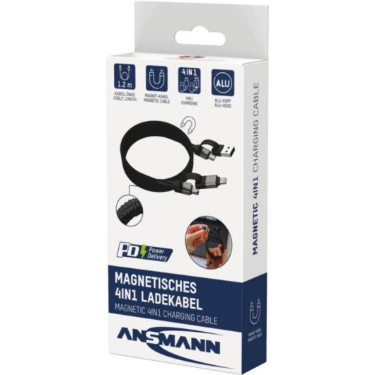 Câble de charge magnétique 4 en 1 Ansmann 1,2 m USB A/USB C et USB C/Lightning