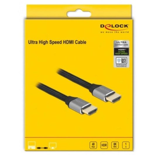 Cable HDMI Delock Ultra Alta Velocidad 48 Gbps 8K 60 Hz 1 m Gris