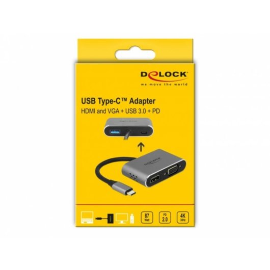 Hub USB-C DeLOCK 64074 com HDMI, VGA e USB Power Delivery 87 W
