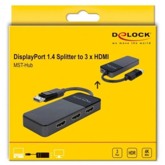 Divisor DisplayPort 1.4 DeLOCK 1 x DisplayPort para 3 x HDMI MST