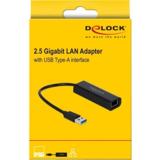 Scheda di Rete DeLOCK 66299 USB-A Ethernet 2,5 Gb/s con cavo 15 cm nera