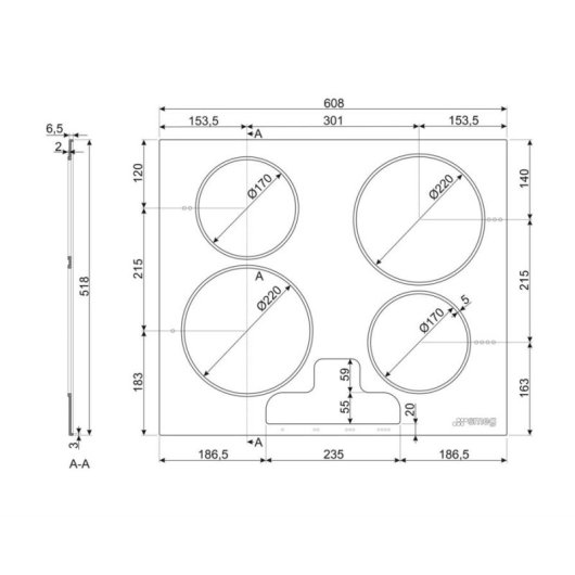Tapa para cocina Smeg KITCVRI con mandos frontales gris 469 mm