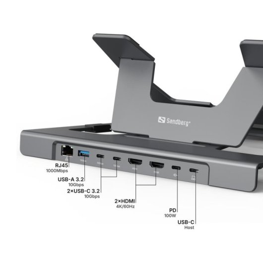 Dock USB-C Sandberg 8 Ports 8in1 Stand für Laptops