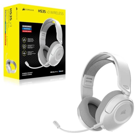 Casque Corsair HS35 v3 sans fil Bluetooth gaming avec micro USB-C blanc