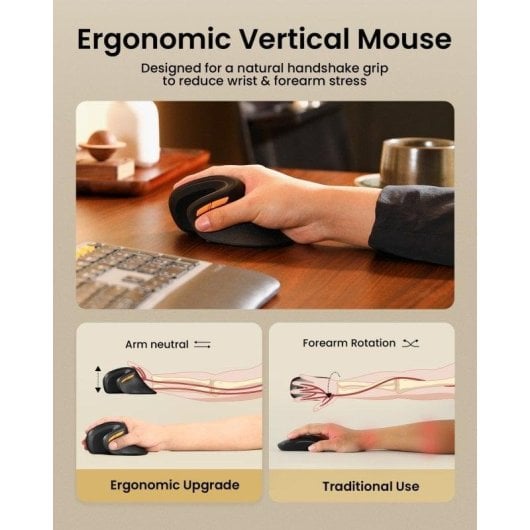 ProtoArc EM11 NL Ratón Ergonómico Vertical Inalámbrico Color Negro y Dorado