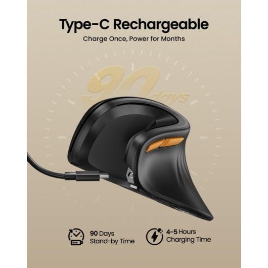 ProtoArc EM11 NL Ratón Ergonómico Vertical Inalámbrico Color Negro y Dorado
