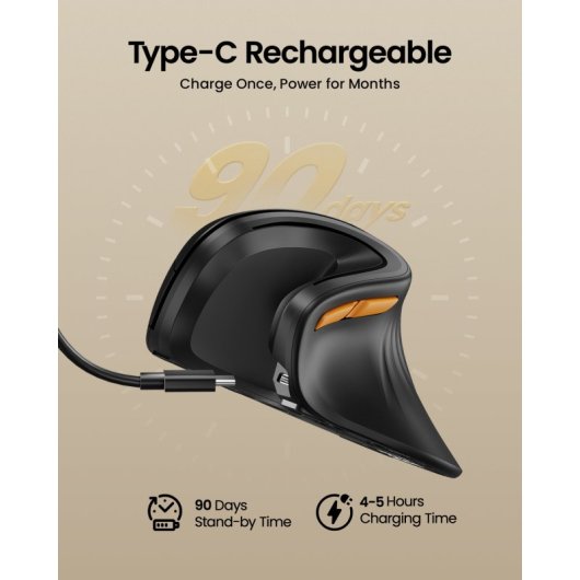 Mouse Protoarc EM11 NL Vertical Wireless Bluetooth 2400DPI Bianco Oro Ergonomico