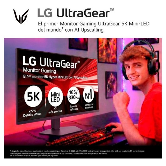 Monitor LG UltraGear 27GM950B-B 27'' IPS Hyper Mini LED, 5K, 165 Hz/330Hz 1 ms, HDR1000, USB-C 90W