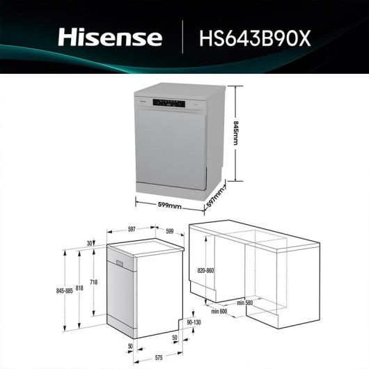 Lavavajillas Hisense HS643B90X 15 servicios B con AutoDry y apertura automática