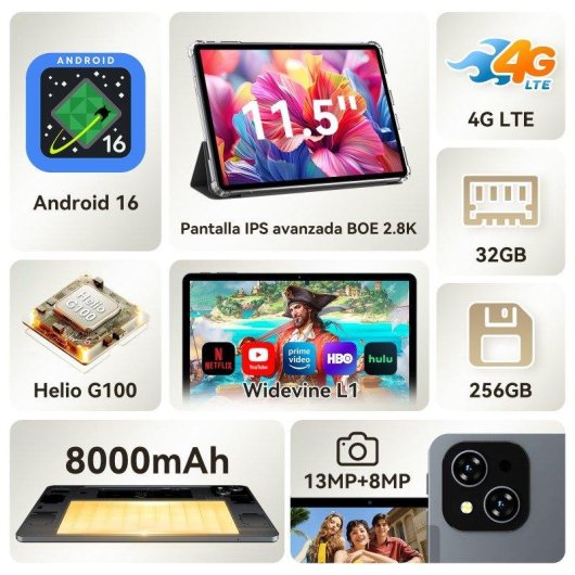 Tablet ExcitPower T12 Pro WiFi + 4G 11,5" 8GB 256GB Gris con Teclado y Stylus Pen