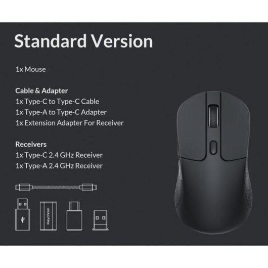 Ratón Keychron M3 Óptico RF Wireless + USB Type-C 12000 DPI Negro Recargable