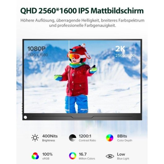 Monitor Uperfect 16" QHD 2K IPS Bisel Ultraestrecho USB-C HDMI Altavoces Integrados VESA