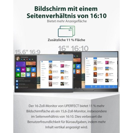 Monitor Uperfect 16" QHD 2K IPS Bisel Ultraestrecho USB-C HDMI Altavoces Integrados VESA