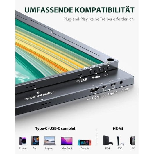 Monitor Uperfect 16" QHD 2K IPS Bisel Ultraestrecho USB-C HDMI Altavoces Integrados VESA