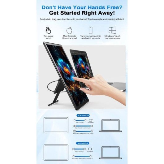 Monitor Uperfect 15,6" FullHD 60Hz IPS Táctil USB-C HDMI Soporte Giratorio