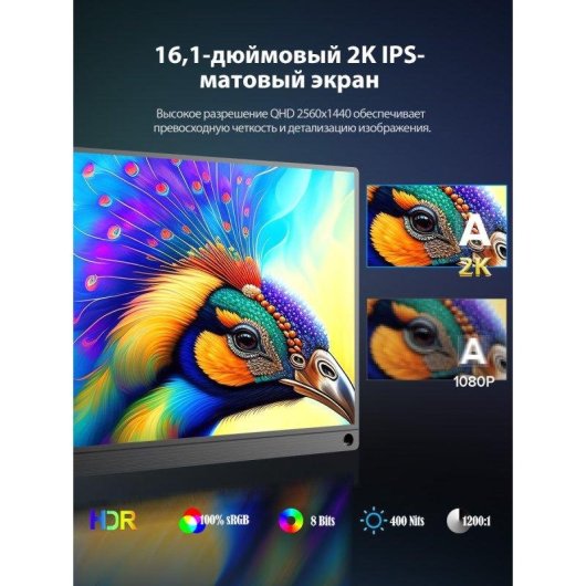 Monitor Uperfect 16,1" QHD 144Hz IPS HDR USB-C Mini HDMI Montaje VESA