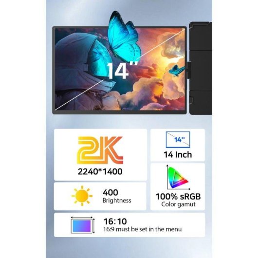 Monitor Uperfect G13 14" 2K 60Hz IPS Tragbar USB-C Automatische Rotation 8ms