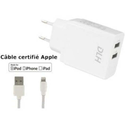 Cargador DLH DY-AU2551WMFI 2 puertos USB 12W con cable Lightning MFI para iPhone y iPad