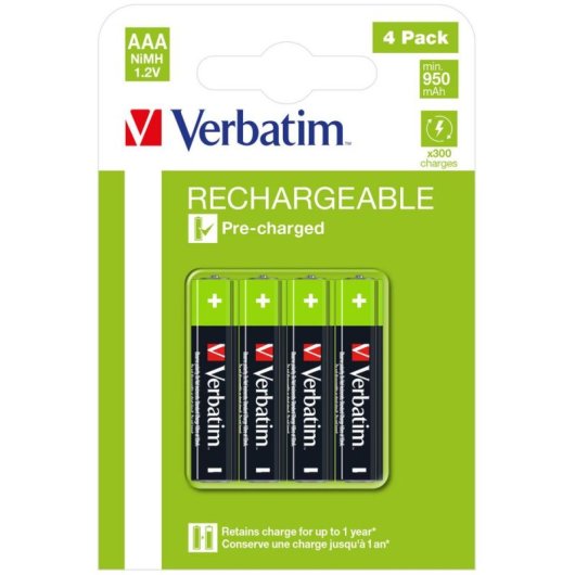 Pile Recargable AAA Verbatim 49514 NiMH 1,2 V 950 mAh 4 unités
