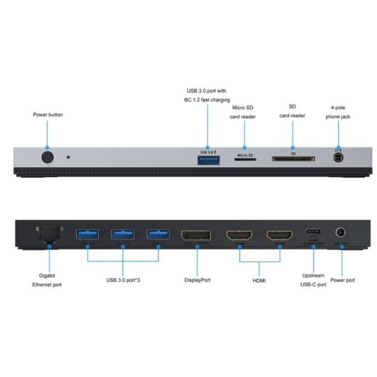 Base para portáteis DLH DY-SA5030 USB-C Triple Display 4K 100W