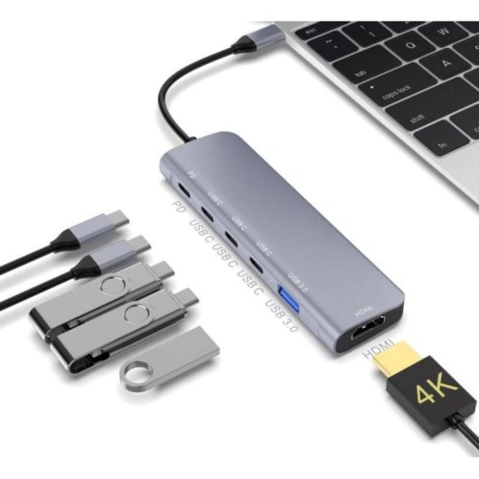 Base para portátil DLH DY-TU5005 USB-C 100 W Prateado 4K Ultra HD HDMI