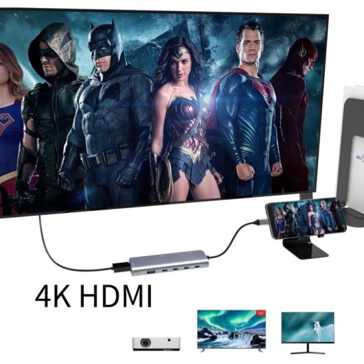 Base para portátil DLH DY-TU5005 USB-C 100 W Prateado 4K Ultra HD HDMI