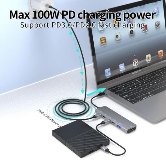 Base para portátil DLH DY-TU5005 USB-C 100 W Prateado 4K Ultra HD HDMI