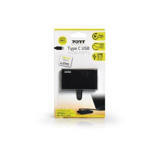 Hub Port Designs 4 puertos 5000 Mbit/s USB 3.2 Gen 1 900123 negro ABS