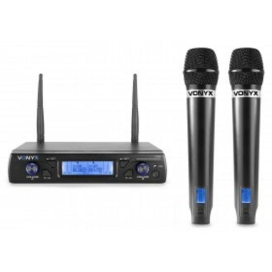 Micrófono Vonyx WM62 inalámbrico UHF doble mano con receptor rack