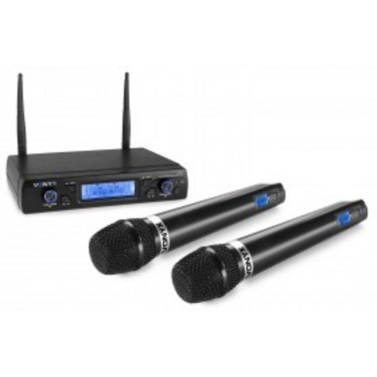 Micrófono Vonyx WM62 inalámbrico UHF doble mano con receptor rack