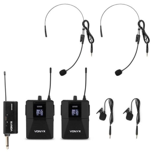 Microphone Vonyx WM552B UHF sans fil avec 2 émetteurs et récepteur