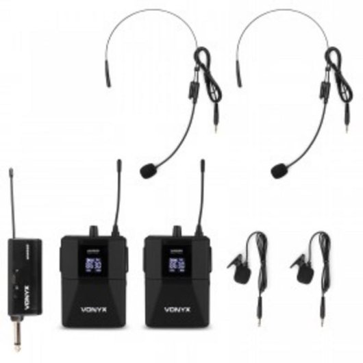 Microphone Vonyx WM552B UHF sans fil avec 2 émetteurs et récepteur