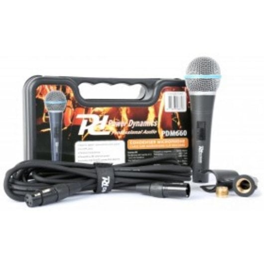 Micrófono Power Dynamics PDM660 XLR cardioide con filtro antipop y soporte