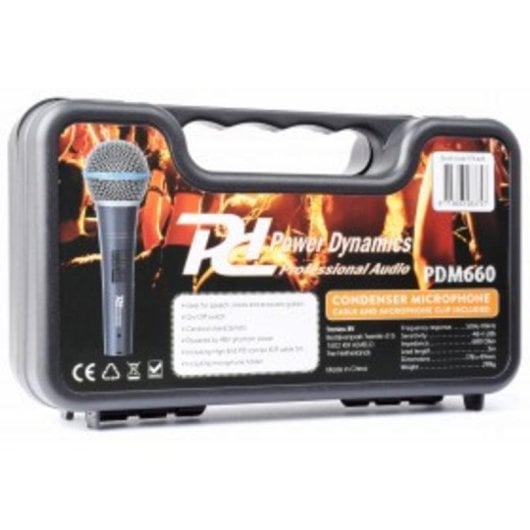 Micrófono Power Dynamics PDM660 XLR cardioide con filtro antipop y soporte
