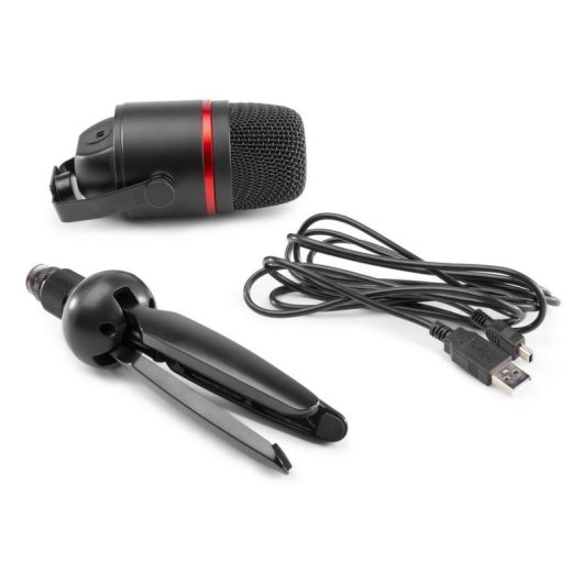 Micrófono Power Dynamics PCM100 USB cardioide con trípode y luz LED