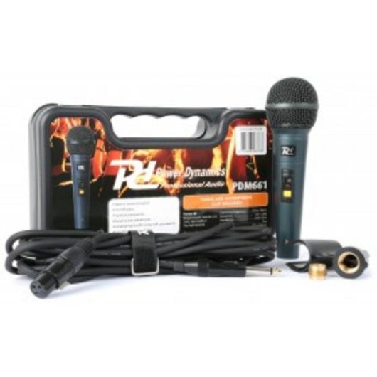 Micrófono Power Dynamics PDM661 XLR cardioide con filtro antipop y soporte