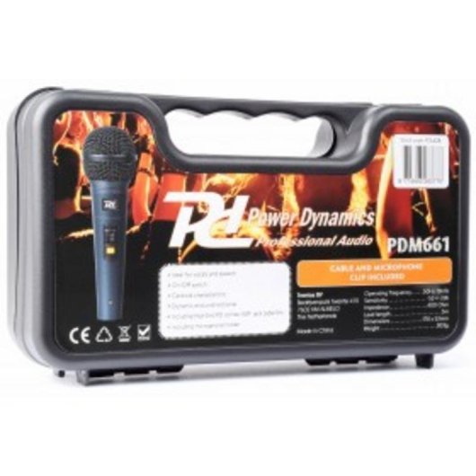Micrófono Power Dynamics PDM661 XLR cardioide con filtro antipop y soporte