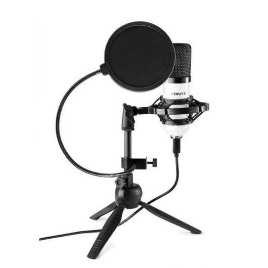 Micrófono Vonyx CM300W USB cardioide con filtro antipop y soporte plegable