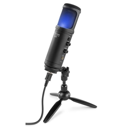 Micrófono Power Dynamics PCM120 USB cardioide con control volumen y luz azul