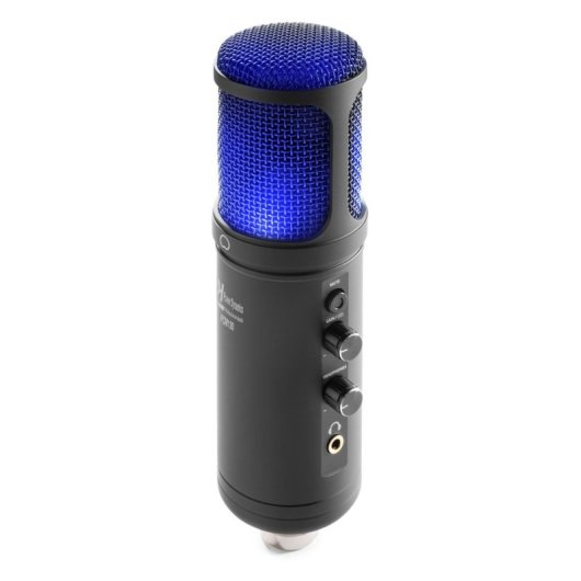 Micrófono Power Dynamics PCM120 USB cardioide con control volumen y luz azul