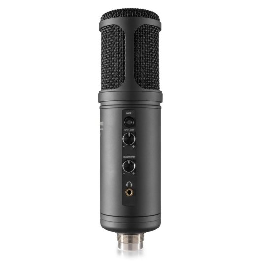Micrófono Power Dynamics PCM120 USB cardioide con control volumen y luz azul