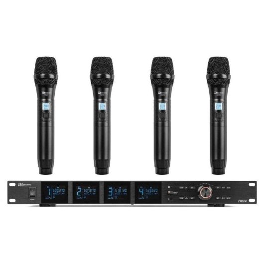 Micrófono Power Dynamics PD524 inalámbrico UHF con 4 canales y receptor