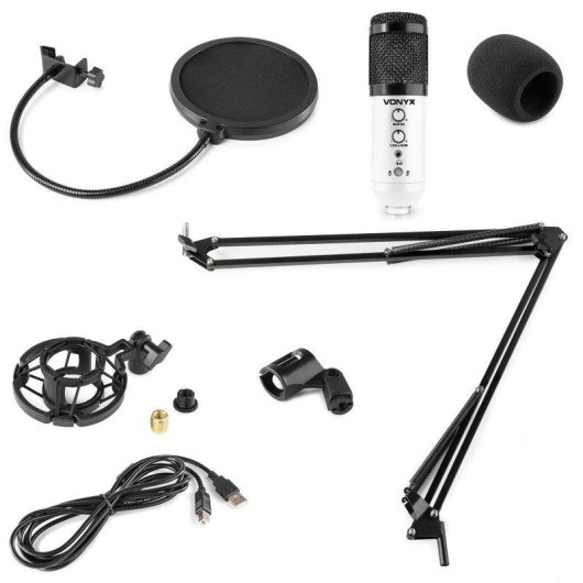 Micrófono Vonyx CMS320W USB cardioide con filtro antipop y soporte ajustable