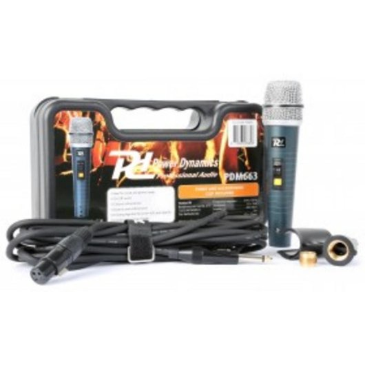 Micrófono Power Dynamics PDM663 XLR cardioide con filtro antipop y accesorios
