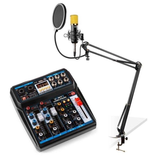Kit de inicio para podcast Vonyx con mezclador USB, micrófono CMS400B y brazo articulado
