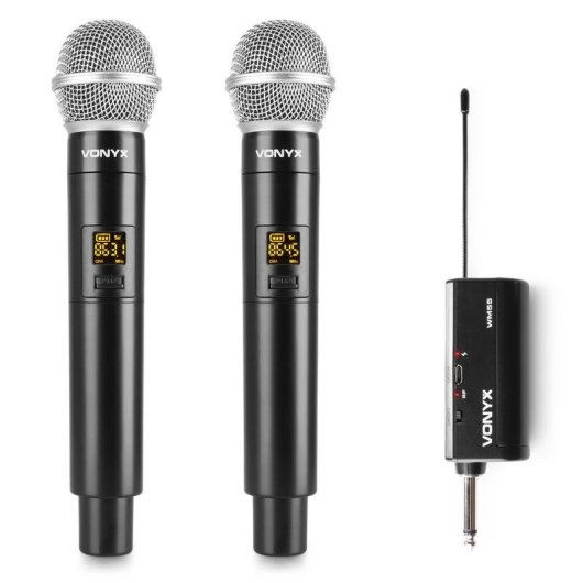 Micrófono Vonyx WM552 inalámbrico UHF dual plug-and-play con receptor