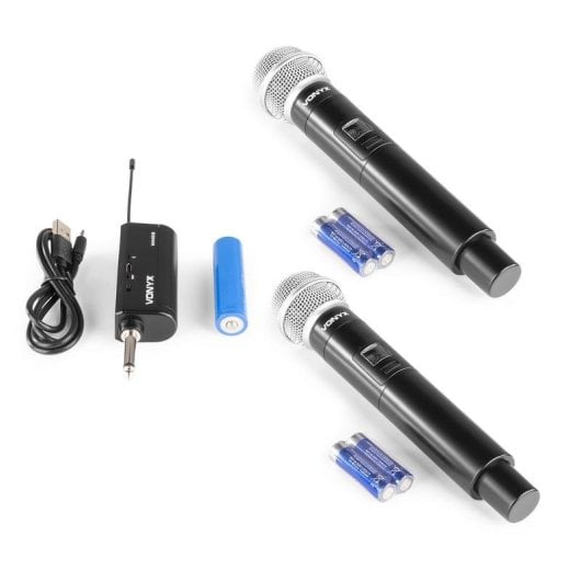 Micrófono Vonyx WM552 inalámbrico UHF dual plug-and-play con receptor