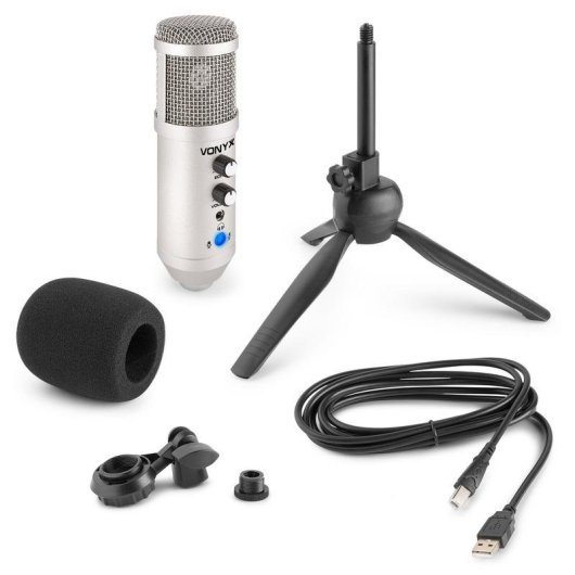 Micrófono Vonyx CM320T USB cardioide con control de eco y soporte plegable