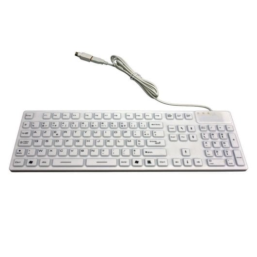 Clavier MCL Waterproof IP68 membrana filaire USB + PS/2 AZERTY français blanc