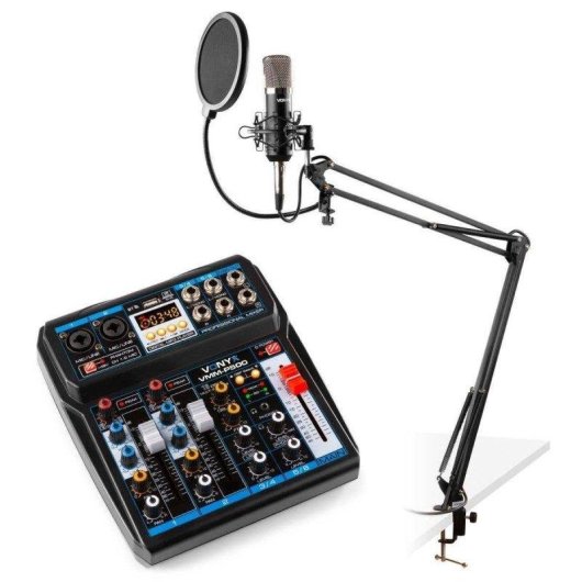 Micrófono Vonyx CMS400 USB cardioide con mezclador VMM-P500 y brazo articulado